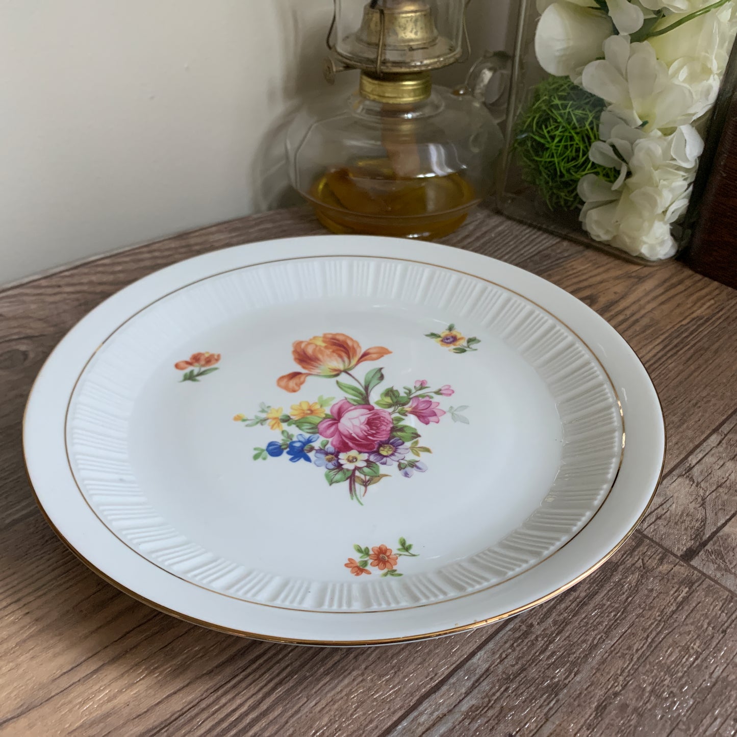 Vintage German Porcelain Dinner Plates with Colourful Floral Pattern