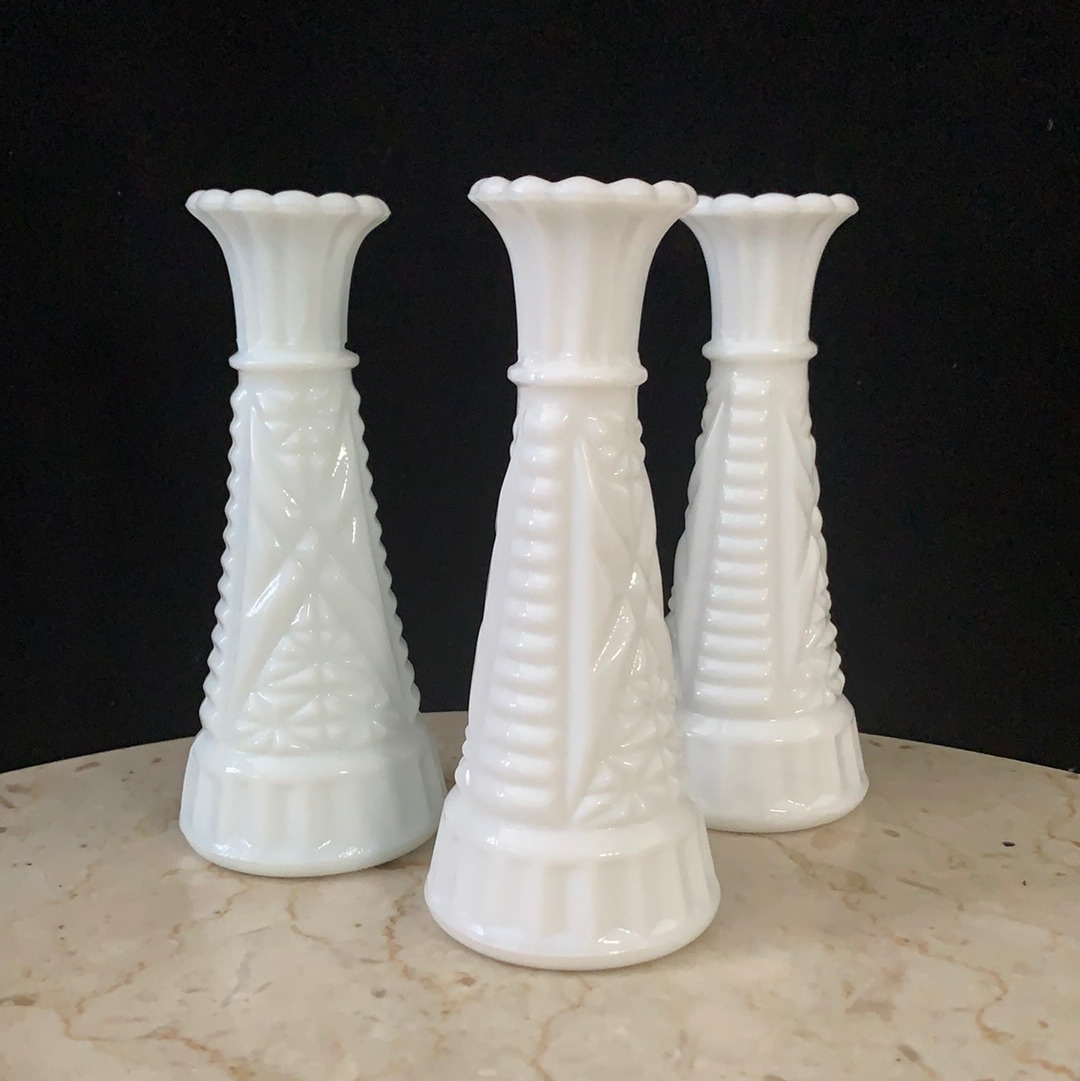 Group of 3 Vintage Milk Glass Vases Instant Collection