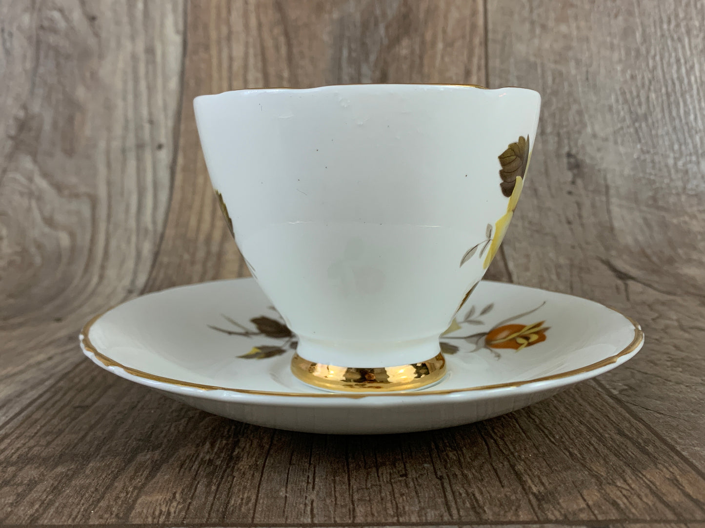 Vintage Teacup with Yellow Roses Fine Bone China Teacup and Saucer Set