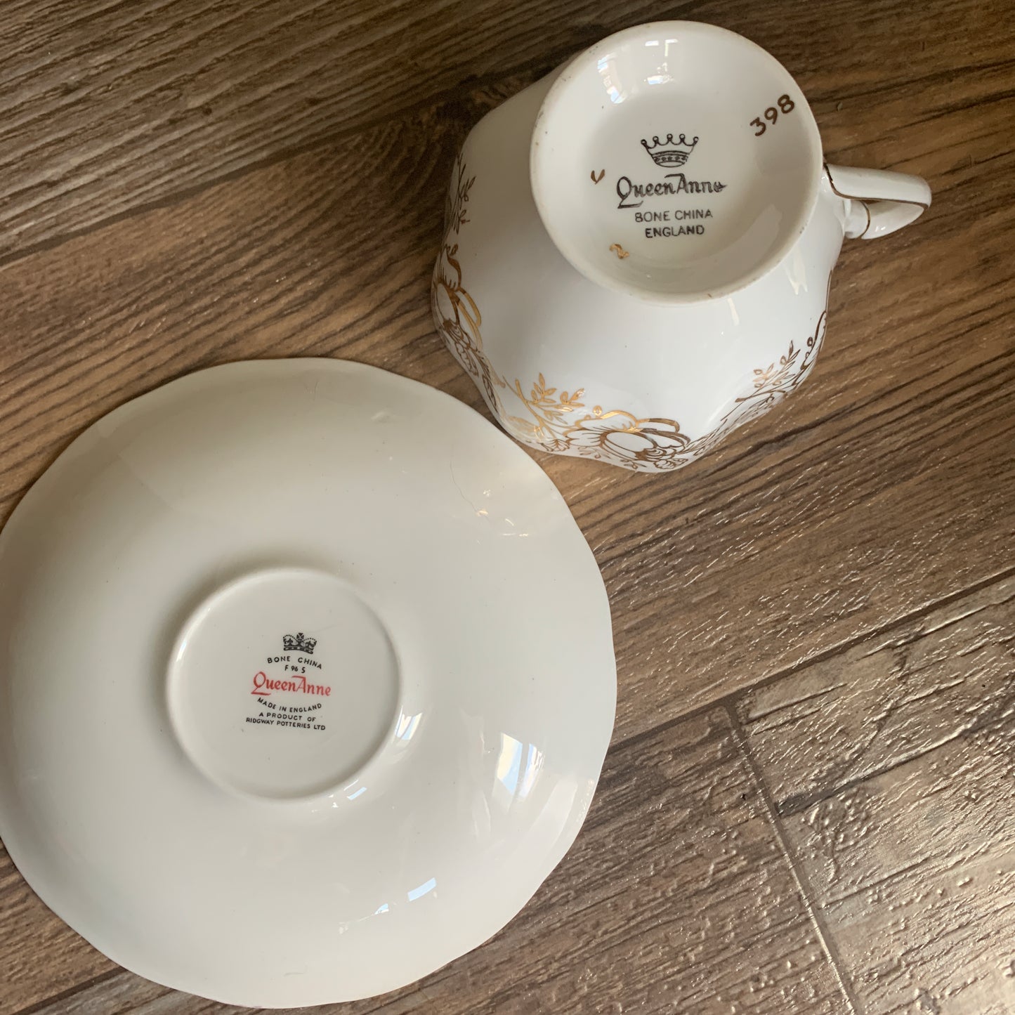 Golden Floral Vintage Queen Anne Teacup and Saucer, Slightly Mis Matched Tea Cup