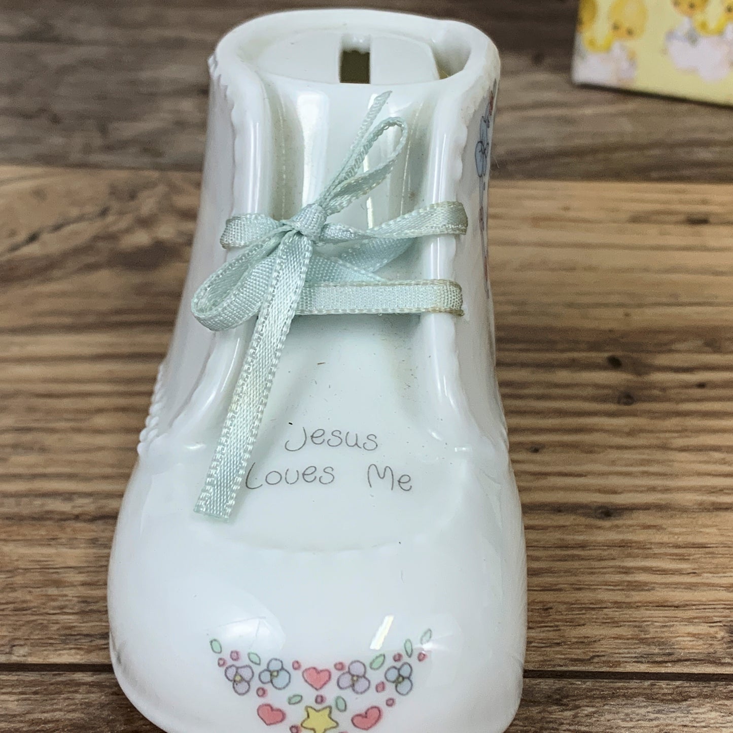 Precious Moments Baby Bootie Shaped Coin Bank, Girl with Bunny, With Original Box