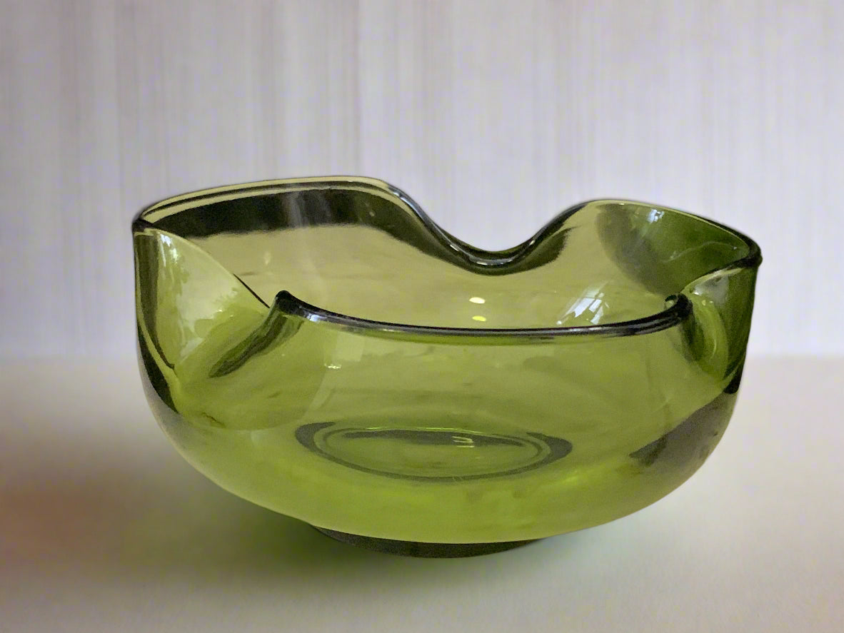 Anchor Hocking Vintage Green Glass Chip and Dip Bowls - Set of Two Bowls