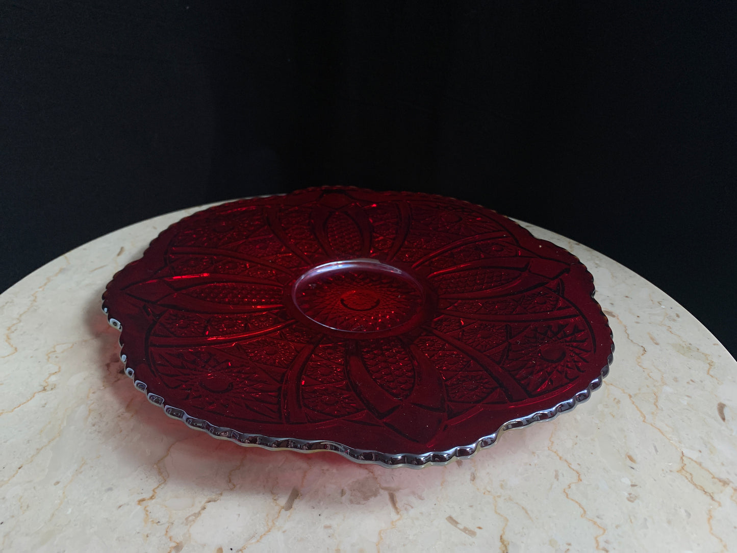 Indiana Glass Heirloom Sunset Red Platter, Indiana Glass Company Iridescent Glass Platter, Red Carnival Glass Sandwich Tray