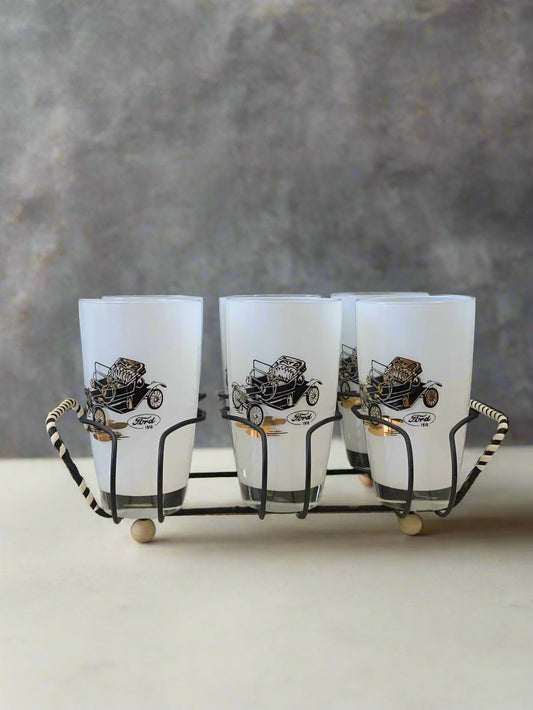 Set of 6 glasses in a wire frame