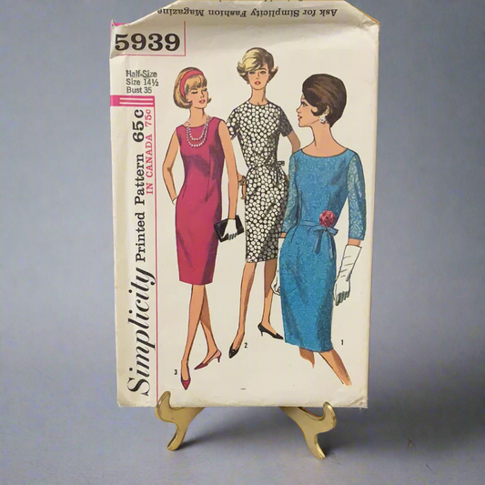 A vintage sewing pattern of a 60s mod dress with three sleeve options