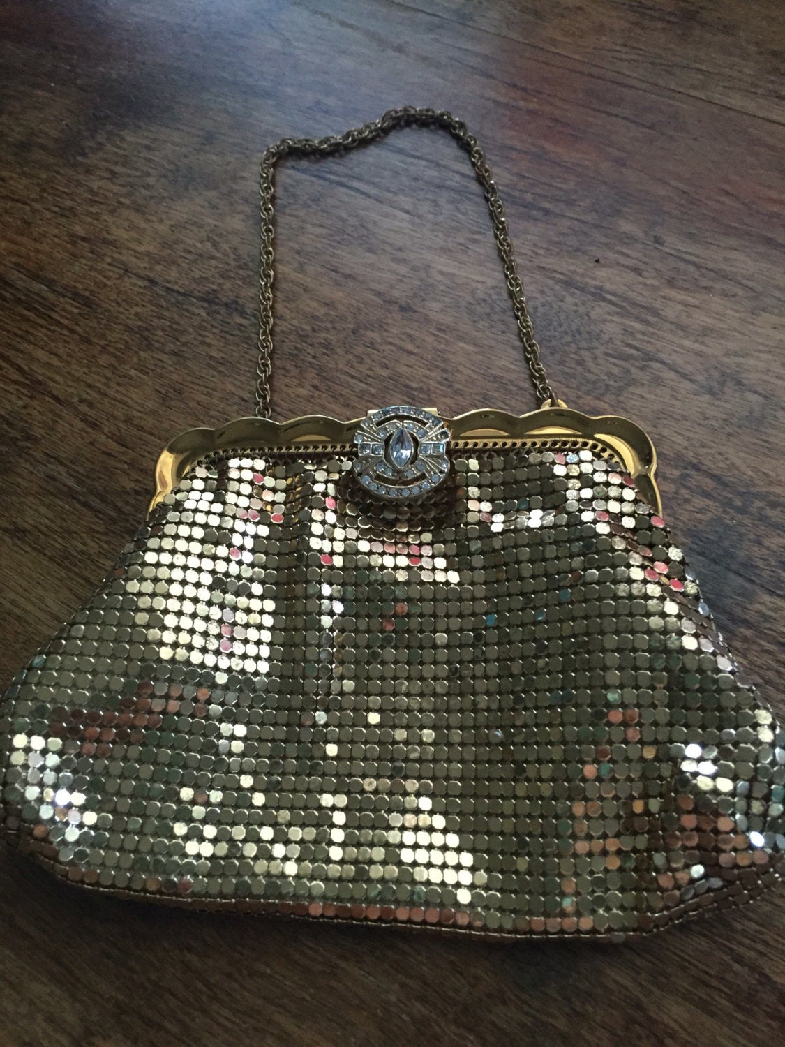 Whiting and Davis Gold Clutch-Chain Mail Clutch-Vintage Evening Bag