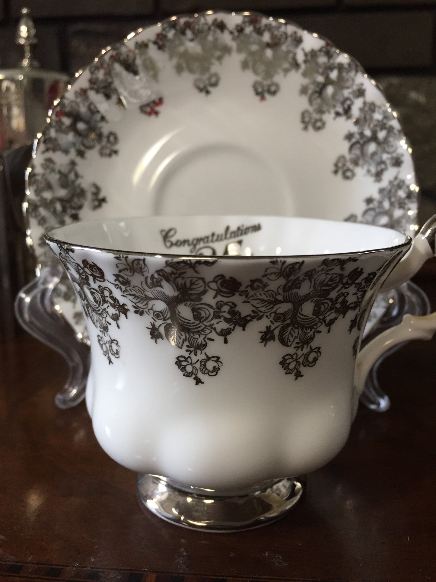 Royal Albert Silver Anniversary Teacups - Vintage Royal Albert Teacup and Saucer - Set of 2 Vintage Tea Cups - 25th Anniversary