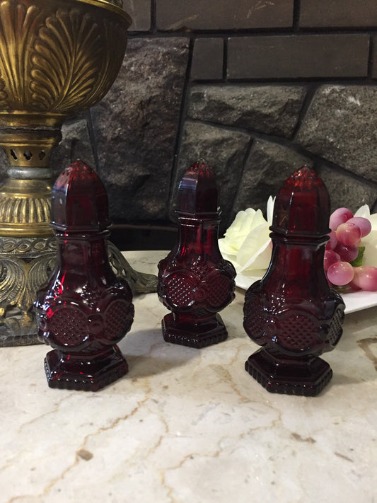 Avon Cape Cod Collection Ruby Red Glass Salt and Pepper Shakers