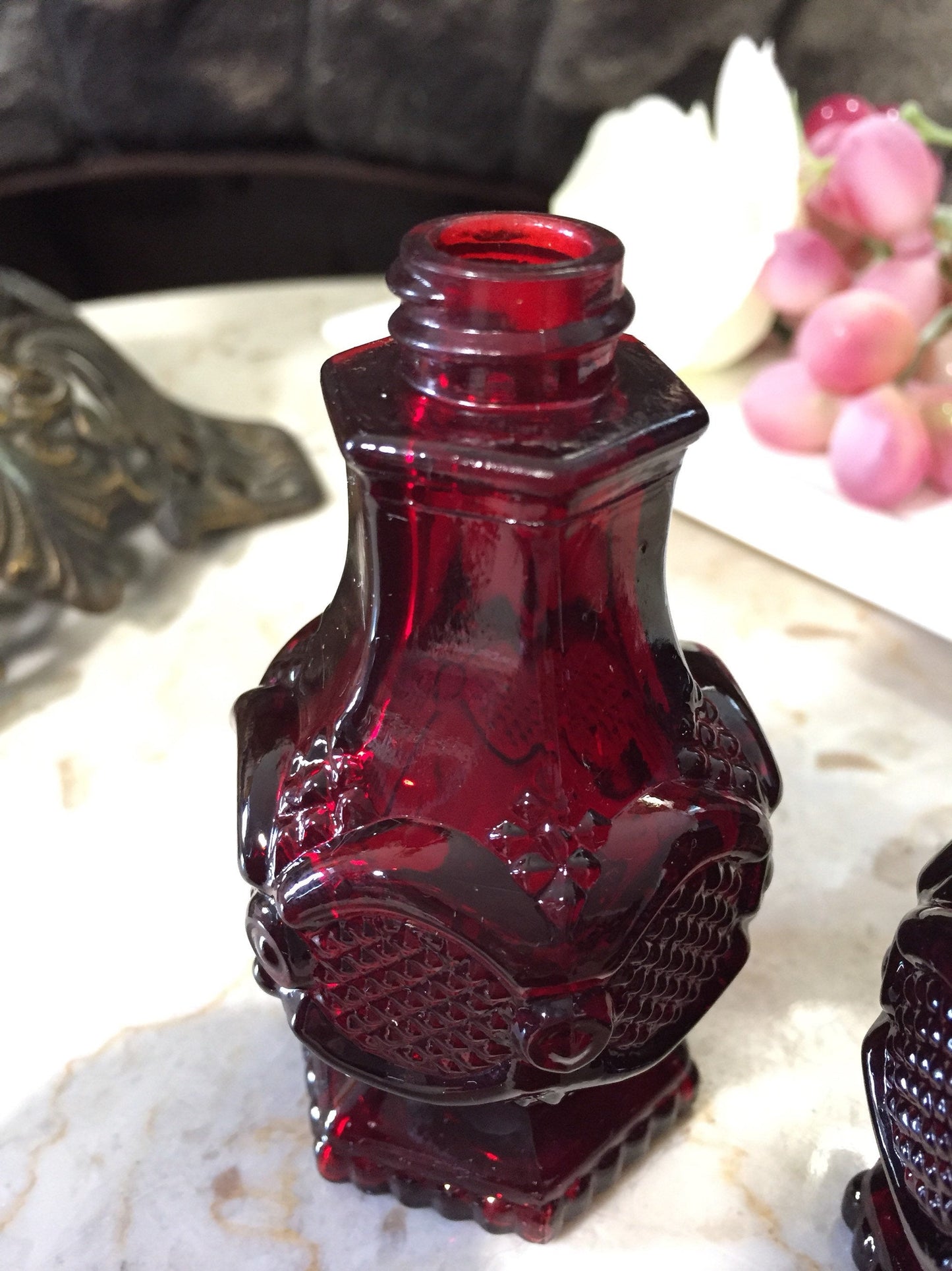 Avon Cape Cod Collection Ruby Red Glass Salt and Pepper Shakers