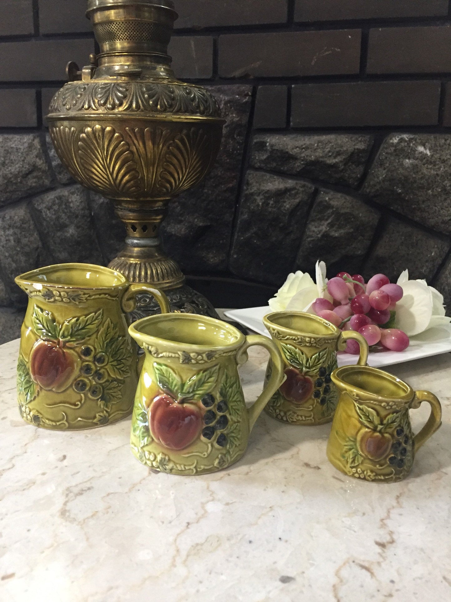 Ceramic Measuring Cup Set Avocado Green Vintage Kitchen Decor Housewarming Gift