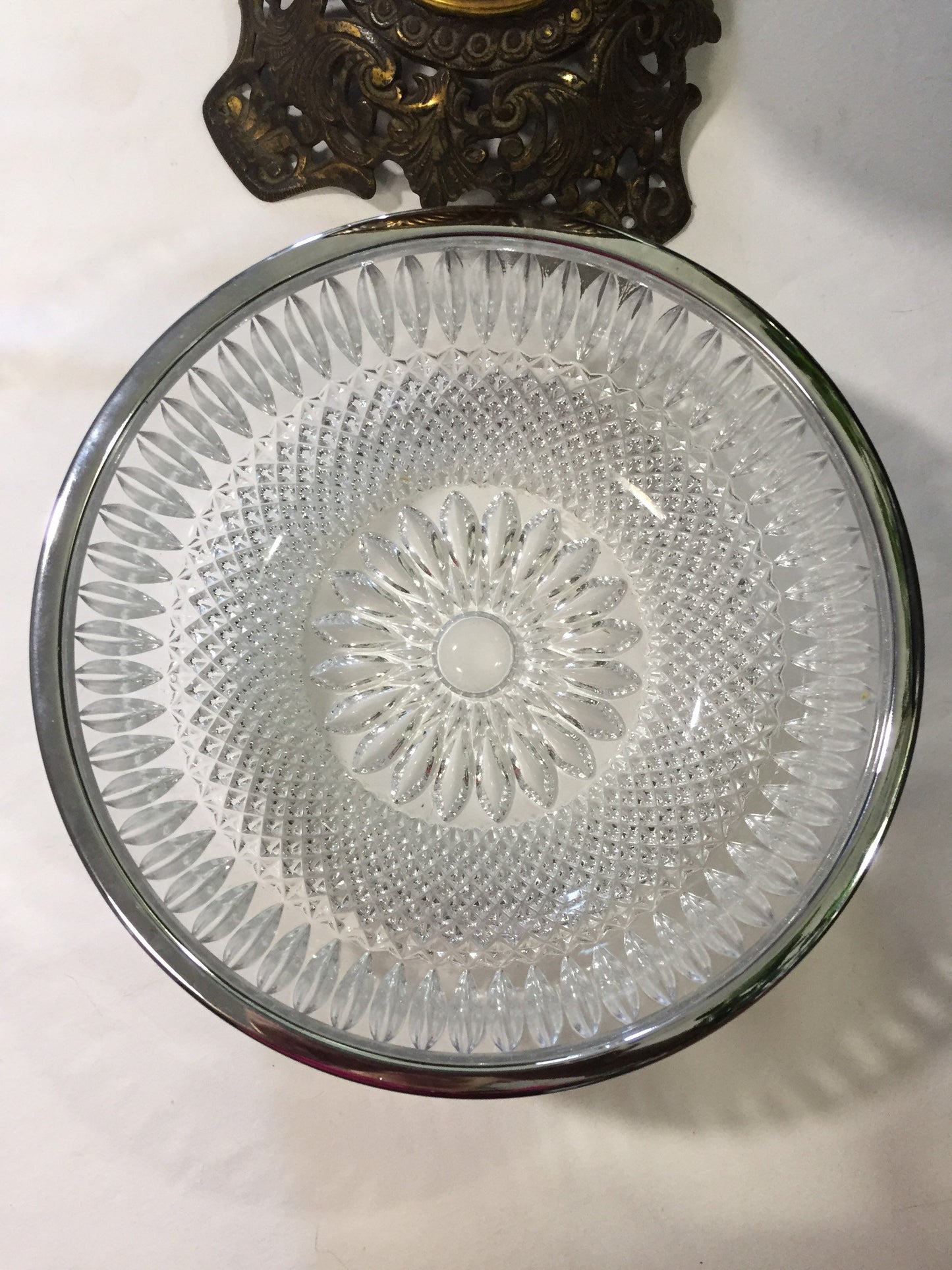 Pressed Glass Bowl - Silver Trimmed Bowl - Clear Glass Bowl - Vintage Bowl