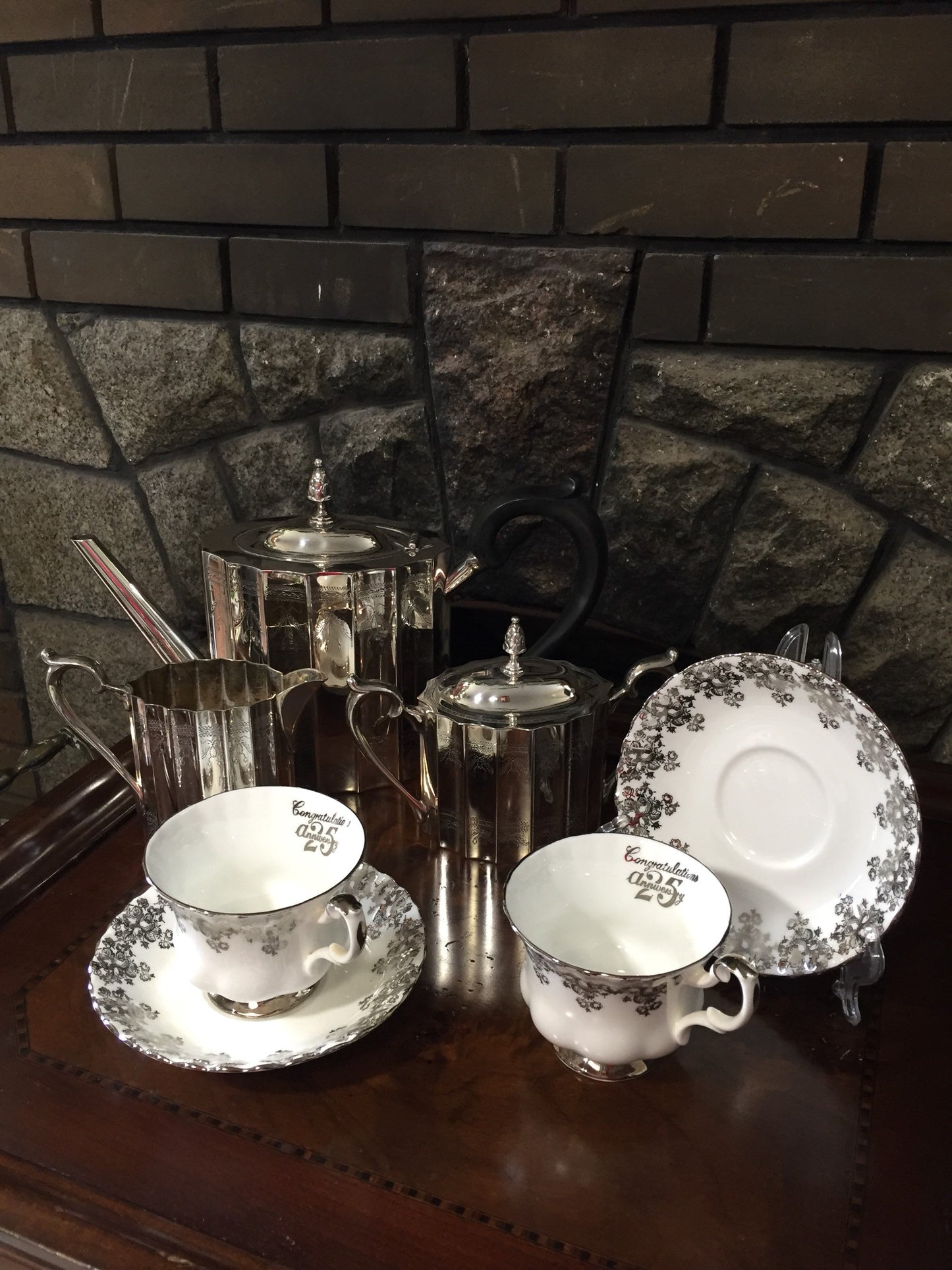 Royal Albert Silver Anniversary Teacups - Vintage Royal Albert Teacup and Saucer - Set of 2 Vintage Tea Cups - 25th Anniversary