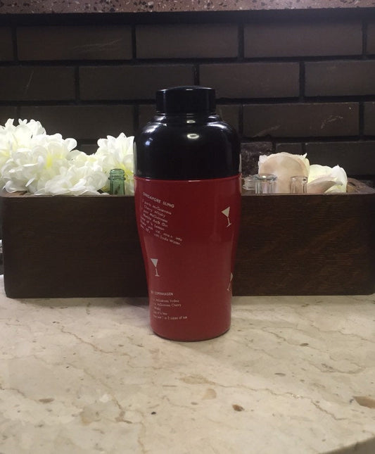 Vintage Cocktail Shaker-Vintage Barware-Red and Black Drink Shaker