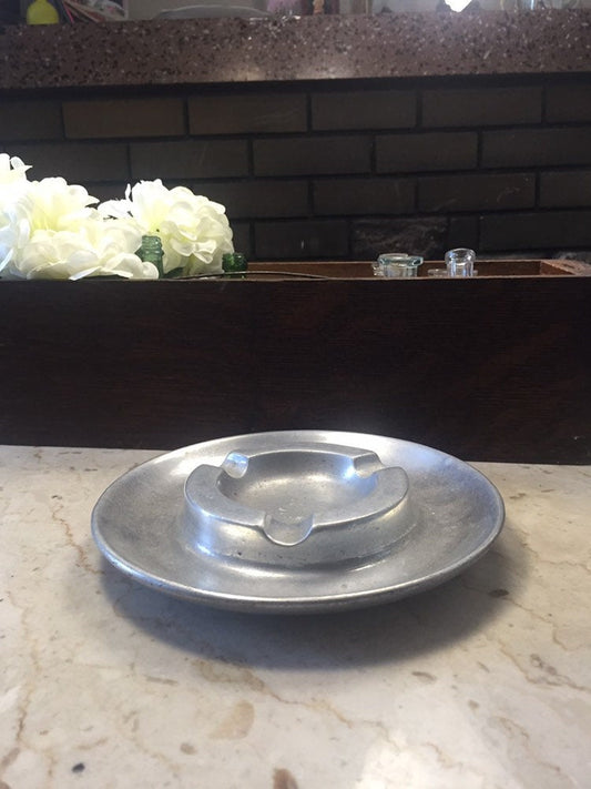 Vintage Aluminum Large Round Silver Ashtray