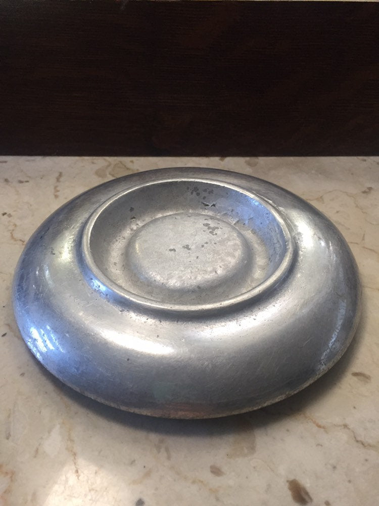 Vintage Aluminum Large Round Silver Ashtray