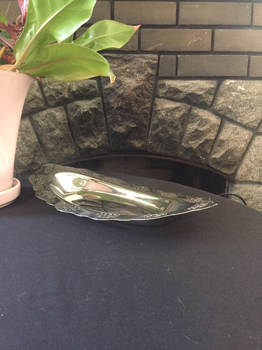 Silver Plated Oval Filigree Tray-Vintage Silver Plated Tray