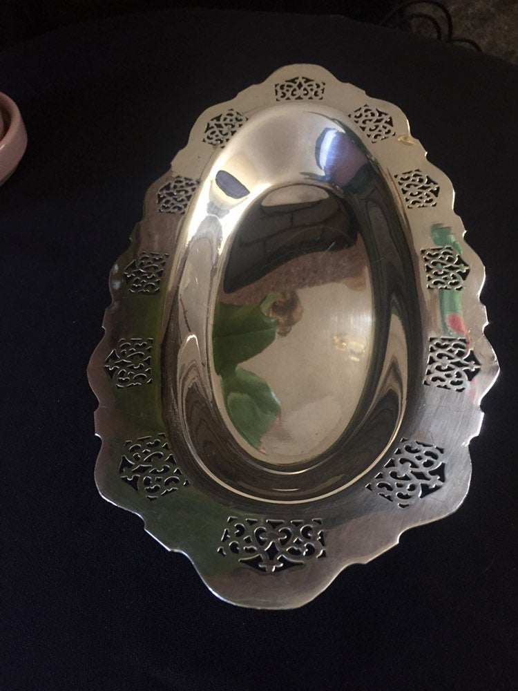 Silver Plated Oval Filigree Tray-Vintage Silver Plated Tray