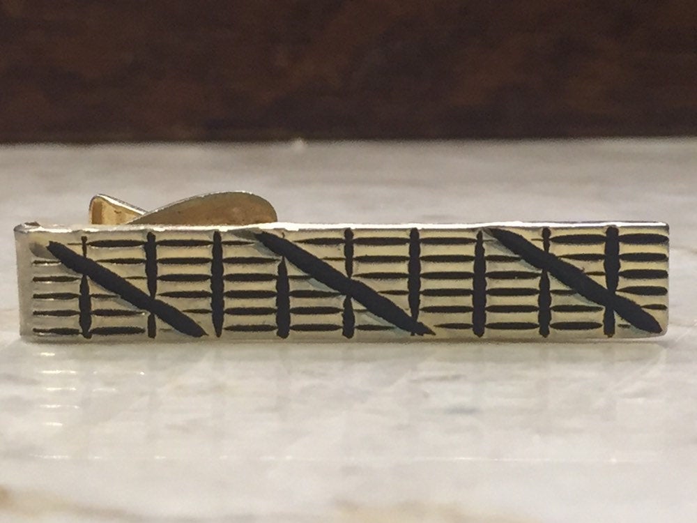 Vintage Tie Clip-Black and Gold Tie Clip-Vintage Tie Bar-Necktie Clip-Vintage Tie Clasp
