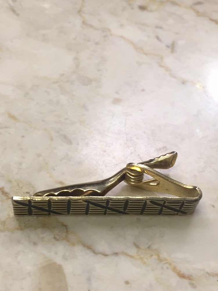 Vintage Tie Clip-Black and Gold Tie Clip-Vintage Tie Bar-Necktie Clip-Vintage Tie Clasp