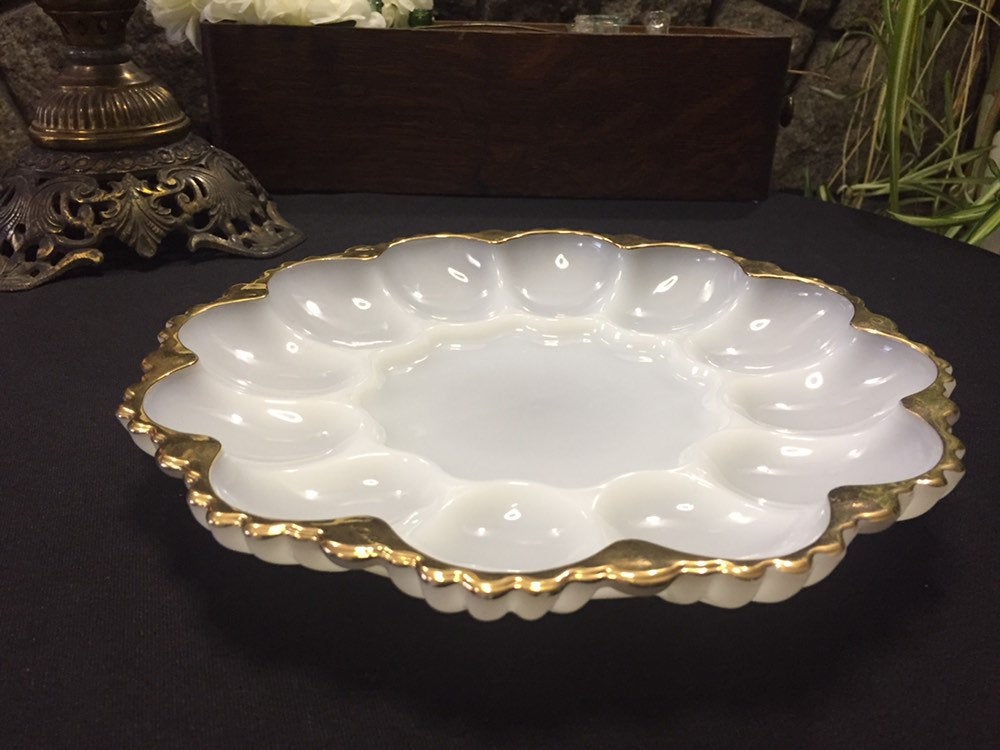 Vintage Milk Glass Devilled Egg Tray