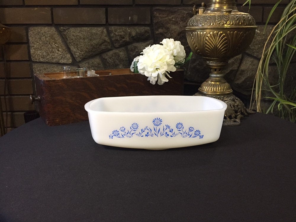 Federal Glass Loaf Pan-Blue and White Vintage Dish