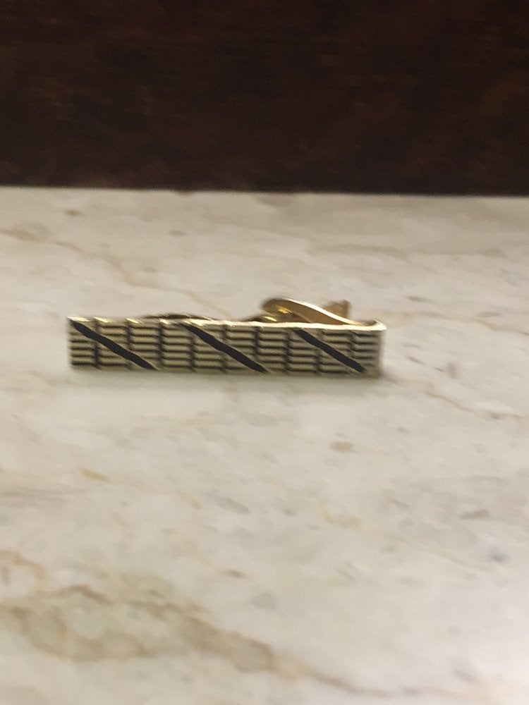 Vintage Tie Clip-Black and Gold Tie Clip-Vintage Tie Bar-Necktie Clip-Vintage Tie Clasp
