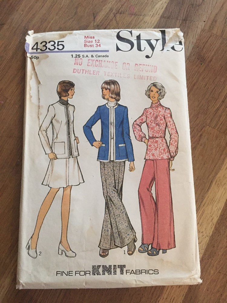Cardigan, Skirt, Blouse, and Trousers 1970s Vintage Sewing Pattern Style 4335