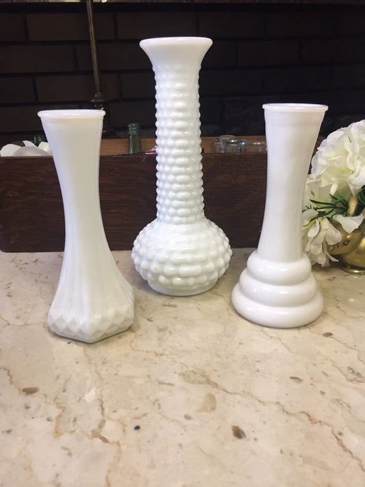 Vintage Milk Glass Vase Lot of Three Vintage Milk Glass Vases Instant Collection Farmhouse Decor
