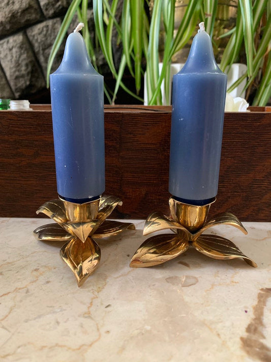 Brass Flower Candlestick Holder