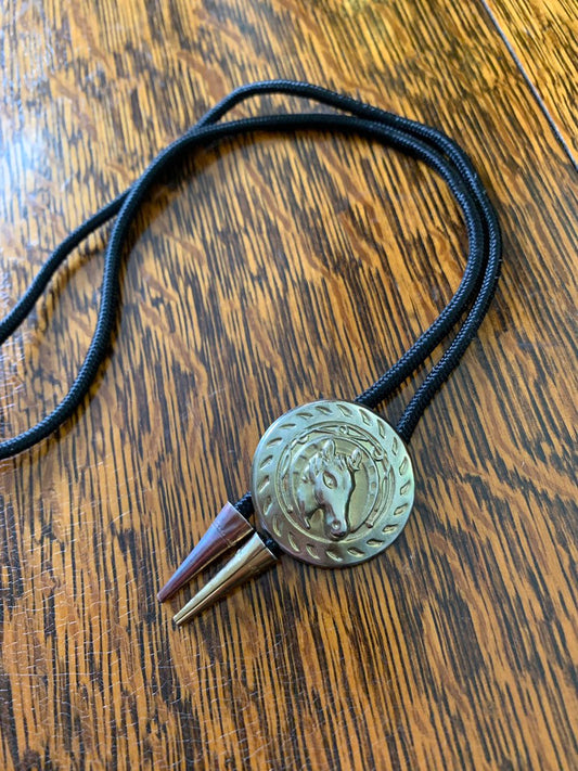 Bolo Tie Black and Silver with Western Saddle Design