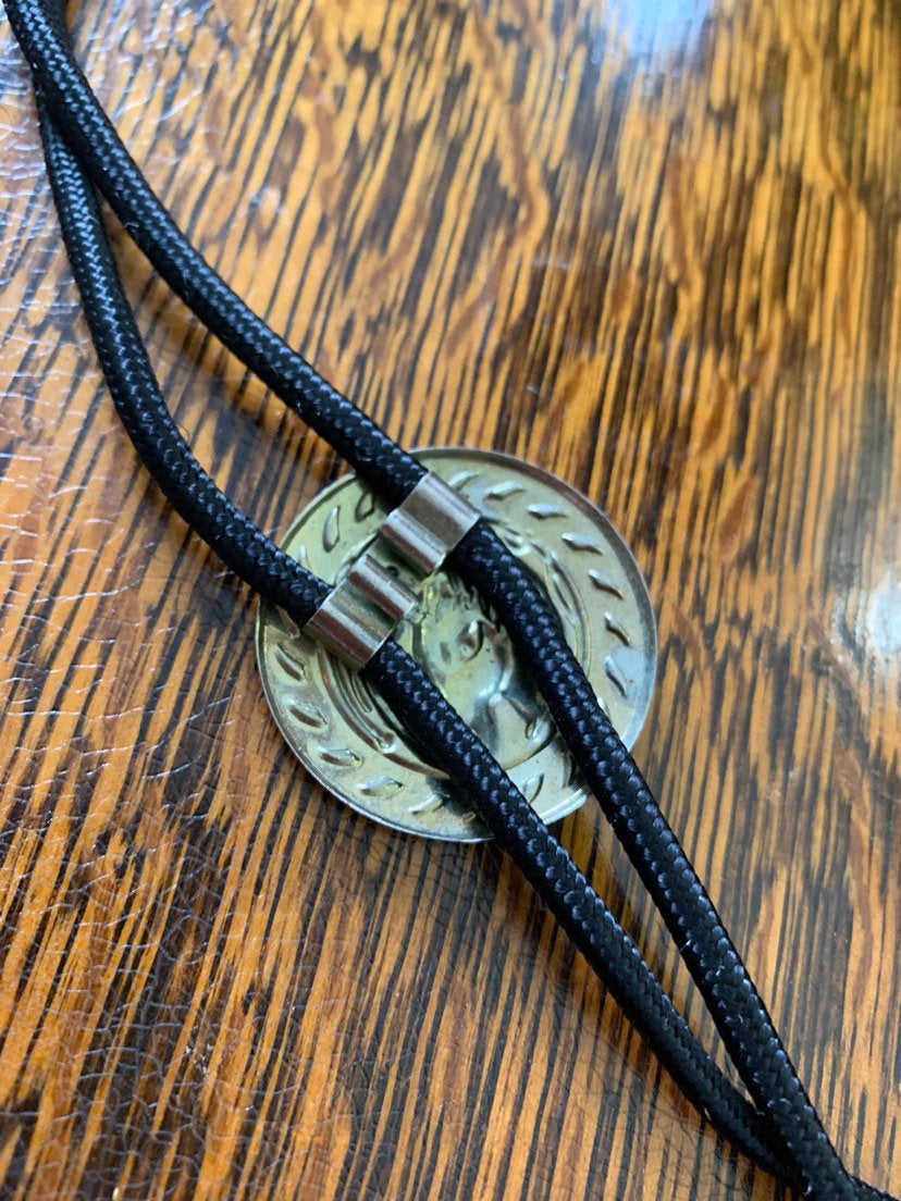 Bolo Tie Black and Silver with Western Saddle Design