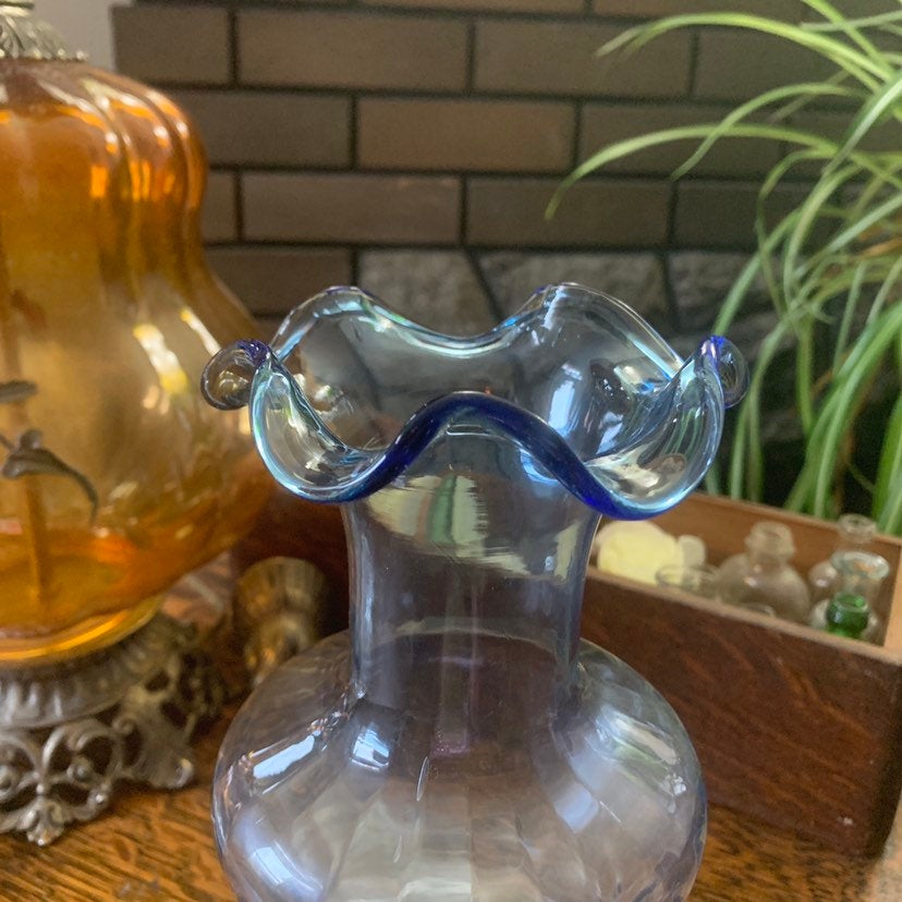 Vintage Blue and Amber Blown Glass Vase Unique Vase Collectible Glass
