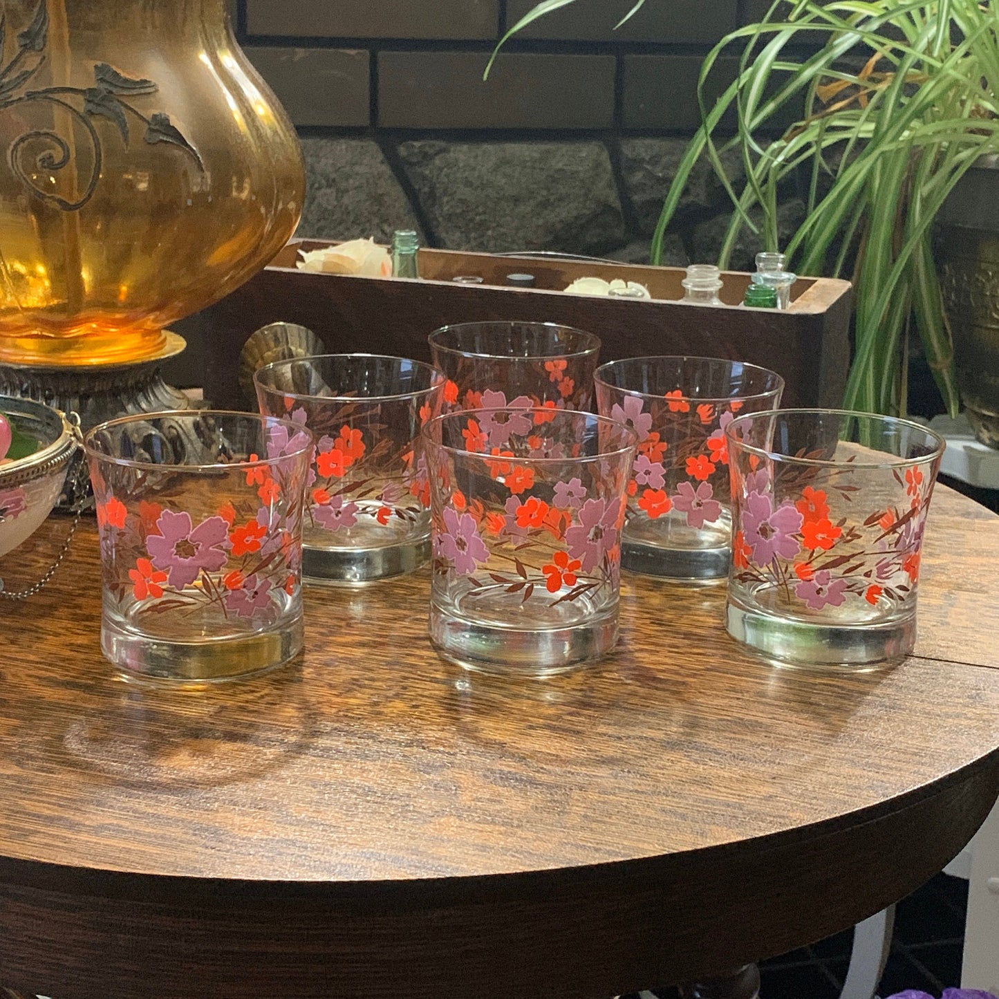 Vintage Juice Glass Set with Floral Pattern