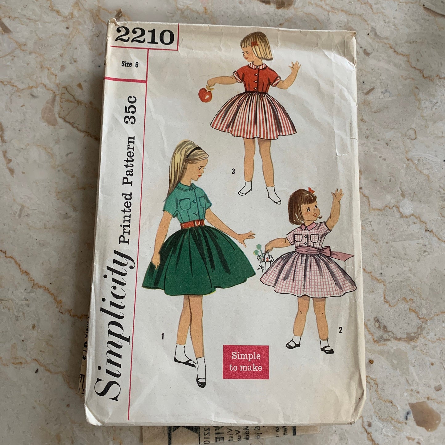 Girl’s Size 6 Short Sleeved Dress Vintage Sewing Pattern Simplicity 2210