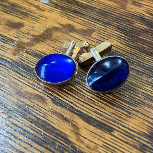 Blue and Gold Oval Swank Vintage Cufflinks