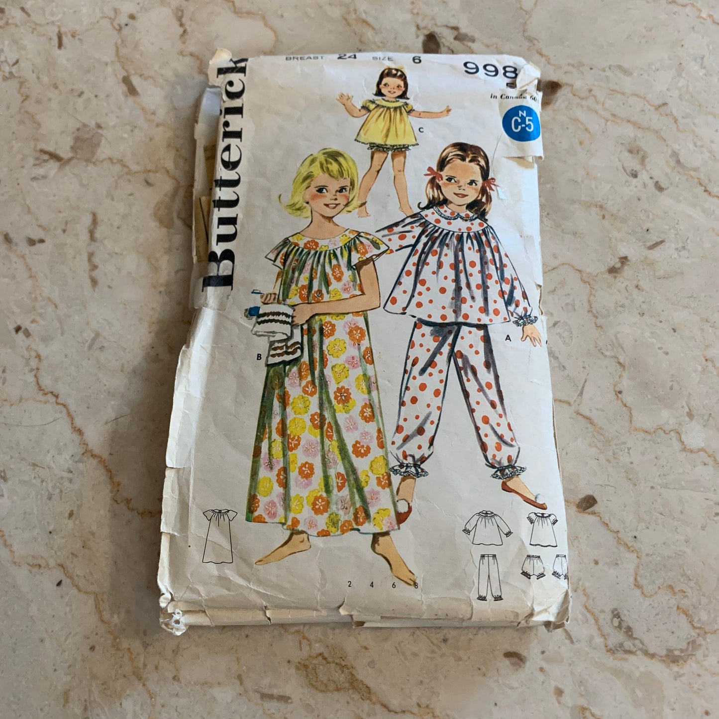 Girl’s Size 5 PJs Pattern Vintage Sewing Pattern Simplicity 9988