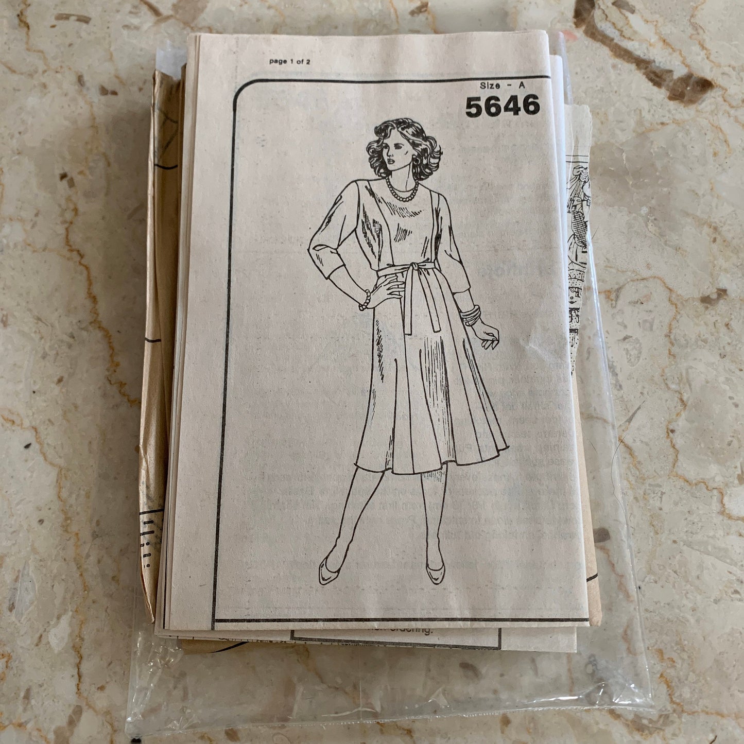 Lady’s Belted Dress with 3 Sleeve Lengths Vintage Sewing Pattern Below the Knee Size 14 to 24