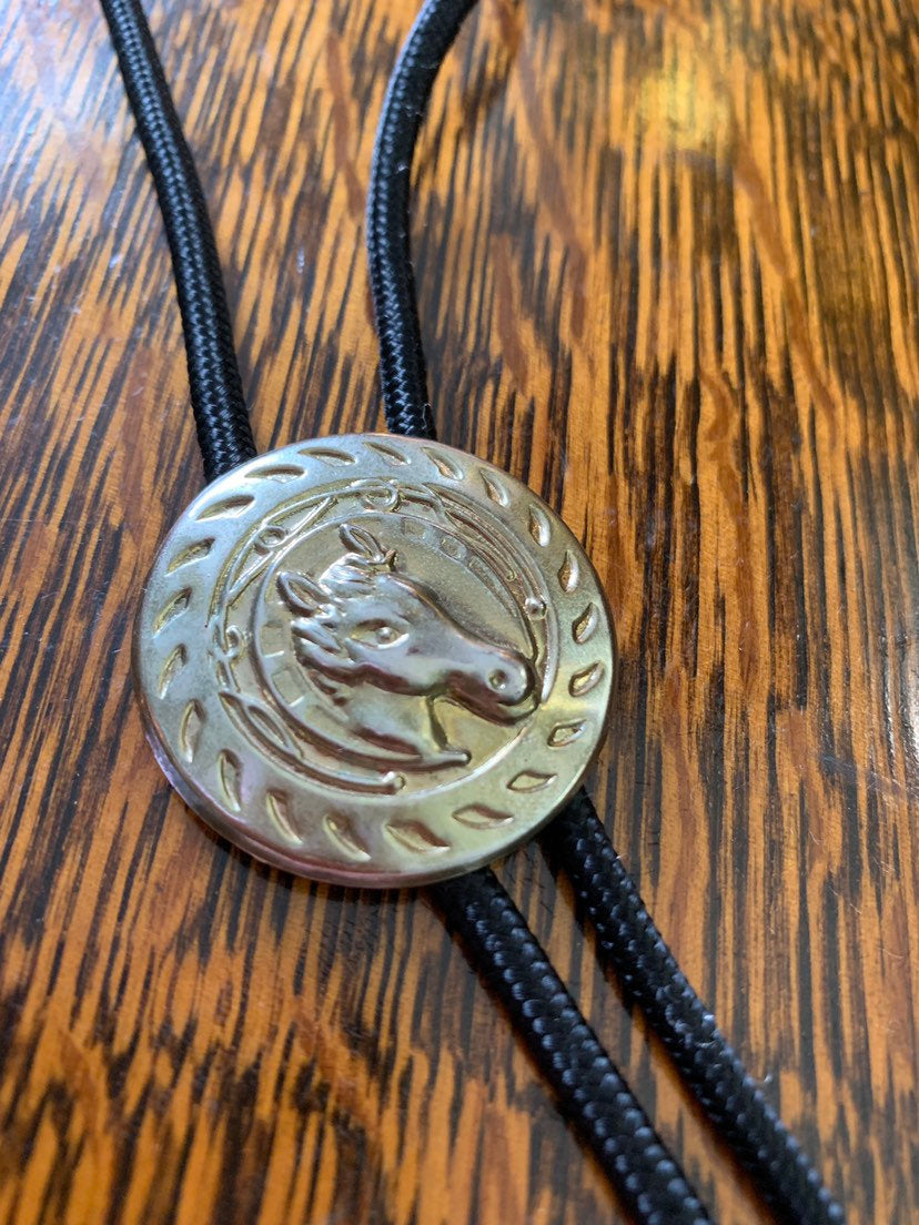 Bolo Tie Black and Silver with Western Saddle Design