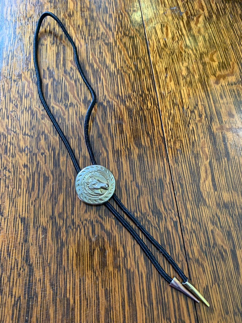 Bolo Tie Black and Silver with Western Saddle Design