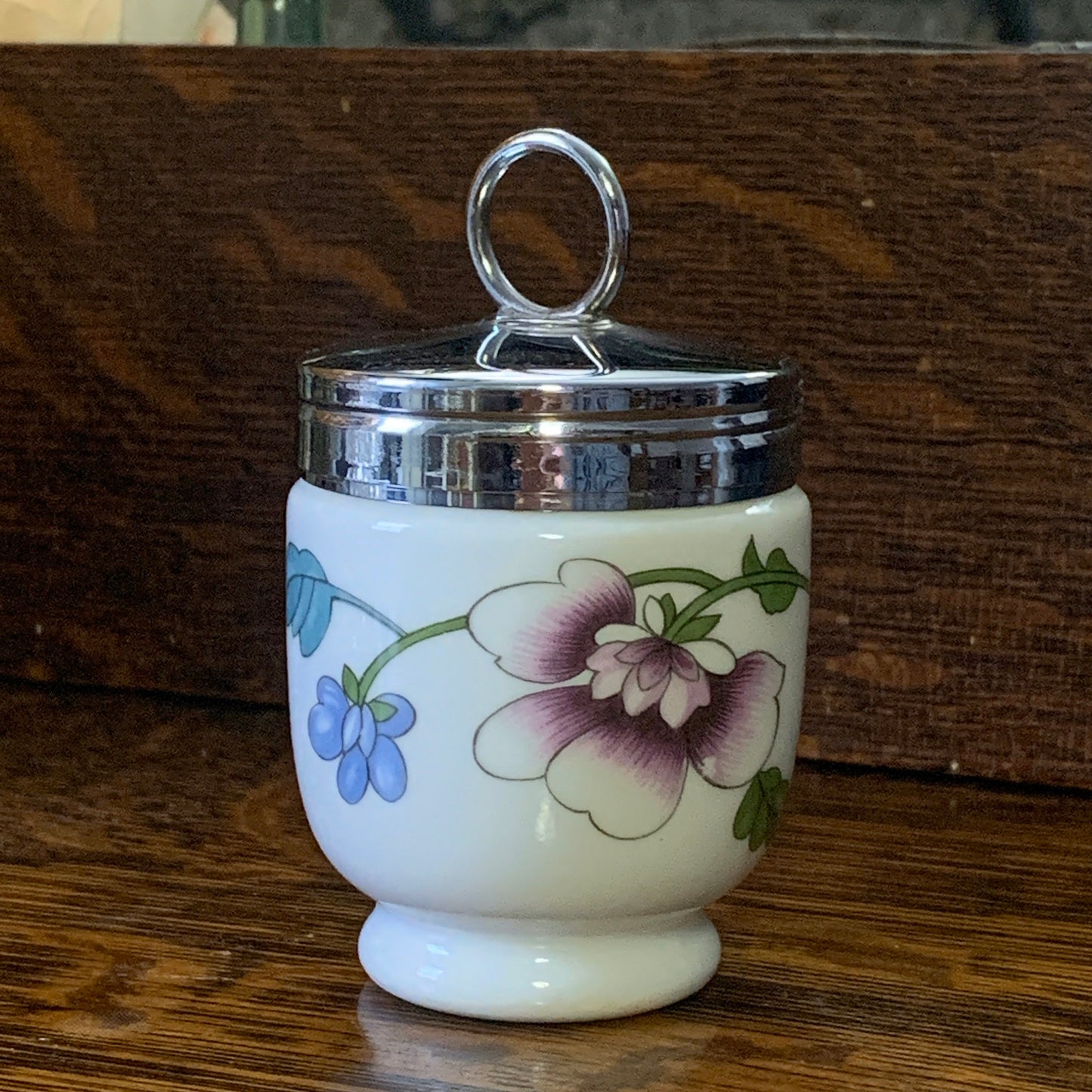 Royal Worcester Egg Coddler with Purple Flowers