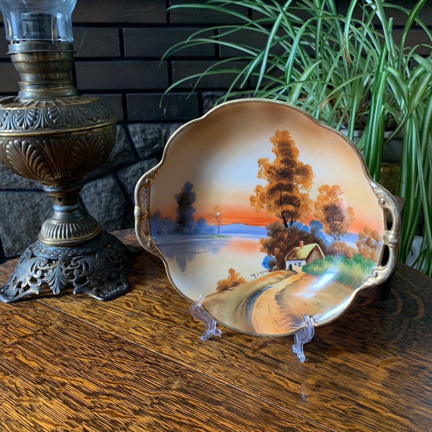 Hand Painted Nippon Dresser Dish Catch All Handled Dish