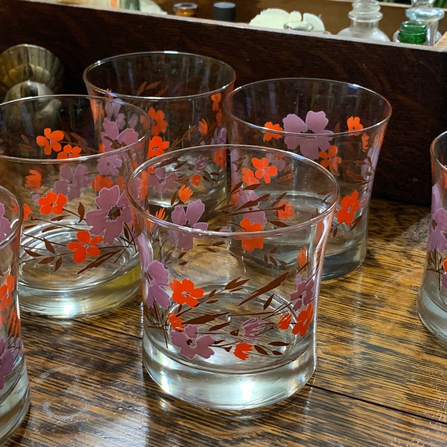 Vintage Juice Glass Set with Floral Pattern