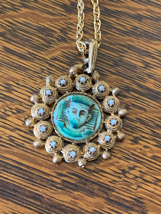 Vintage Aztec Style Pendant on Long Chain