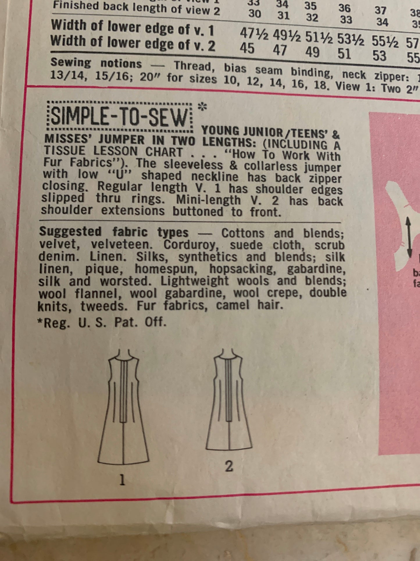 Teens’ Jumper in Two Lengths Vintage Sewing Pattern 1960s Size 9/10 Girls Dress Simplicity 8414