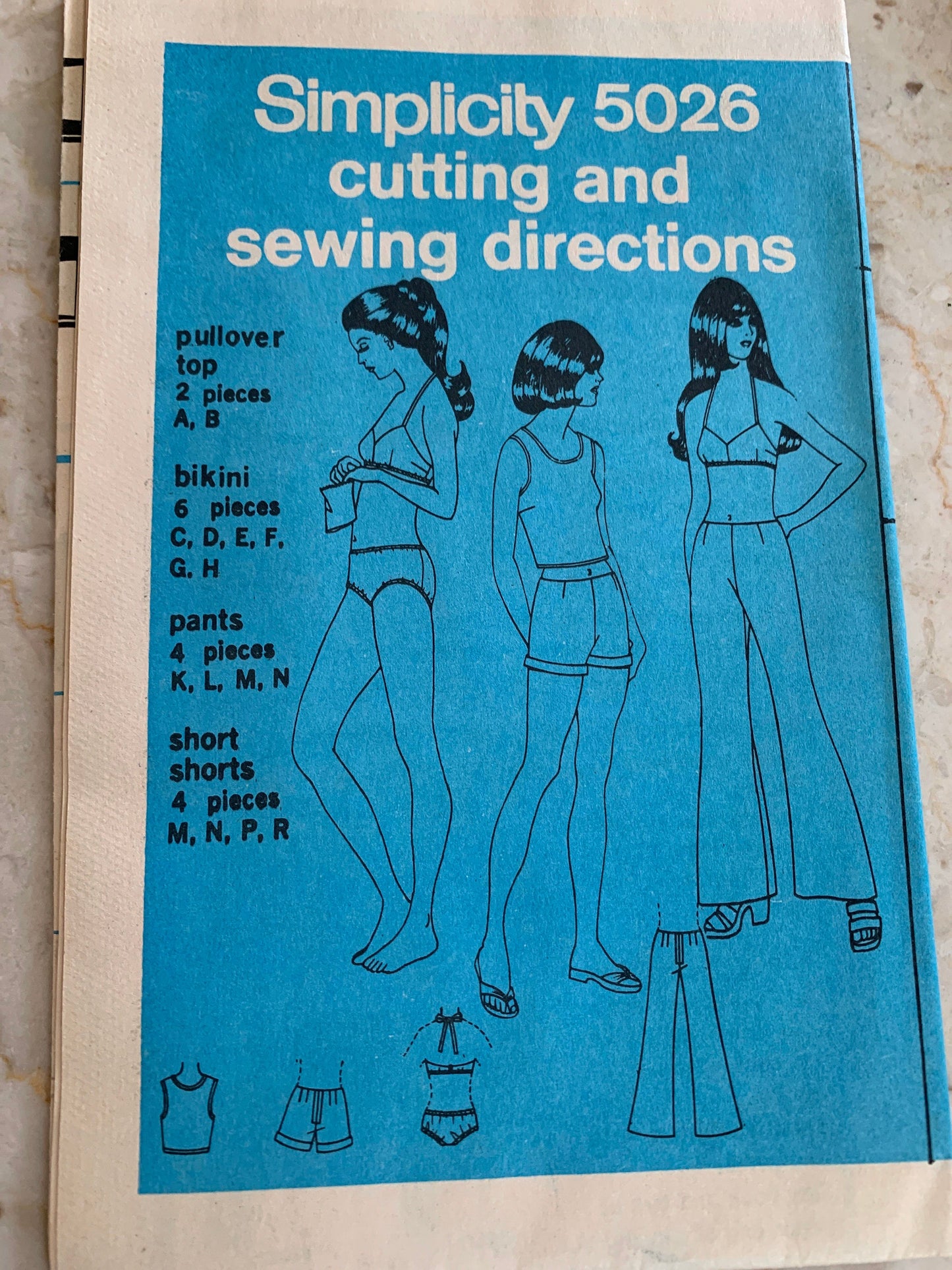 Girl’s Size 7 Hip Hugger Pants, Bikini Top, Short Shorts Vintage Sewing Pattern