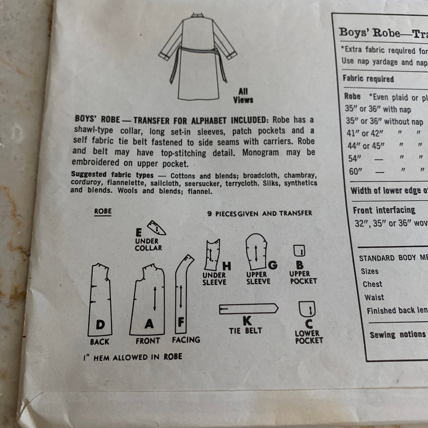 Boys Robe Size 6 Vintage Sewing Pattern Simplicity 4740