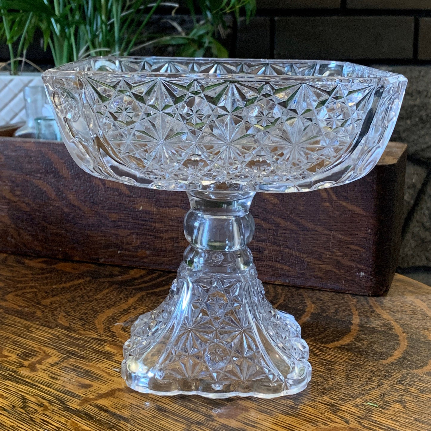 Tall Pressed Glass Dish, Vintage Glass Fruitbowl