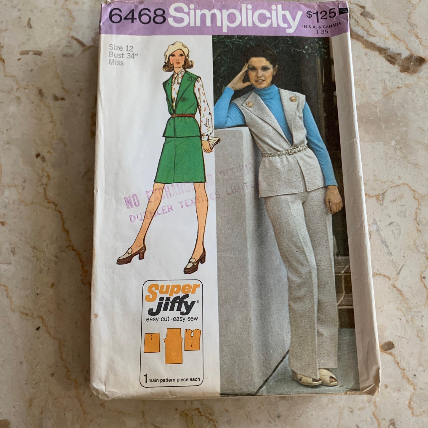 Misses Vest, Short Skirt, and Pants Vintage Suit Pattern Size 12 Bust 34 Simplicity 6468