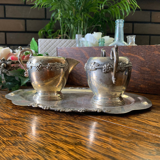 Vintage Silver Plated Cream and Sugar Set with Tray