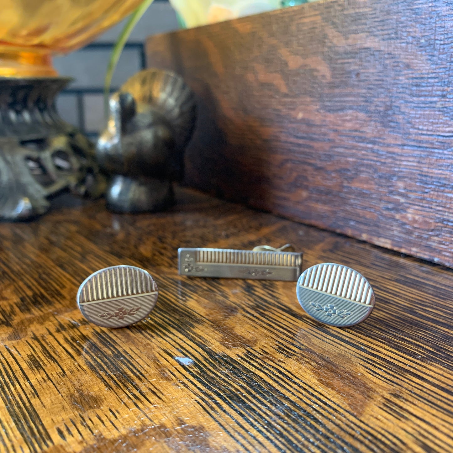 Men's Goldtone Cufflinks and Tie Tack Set